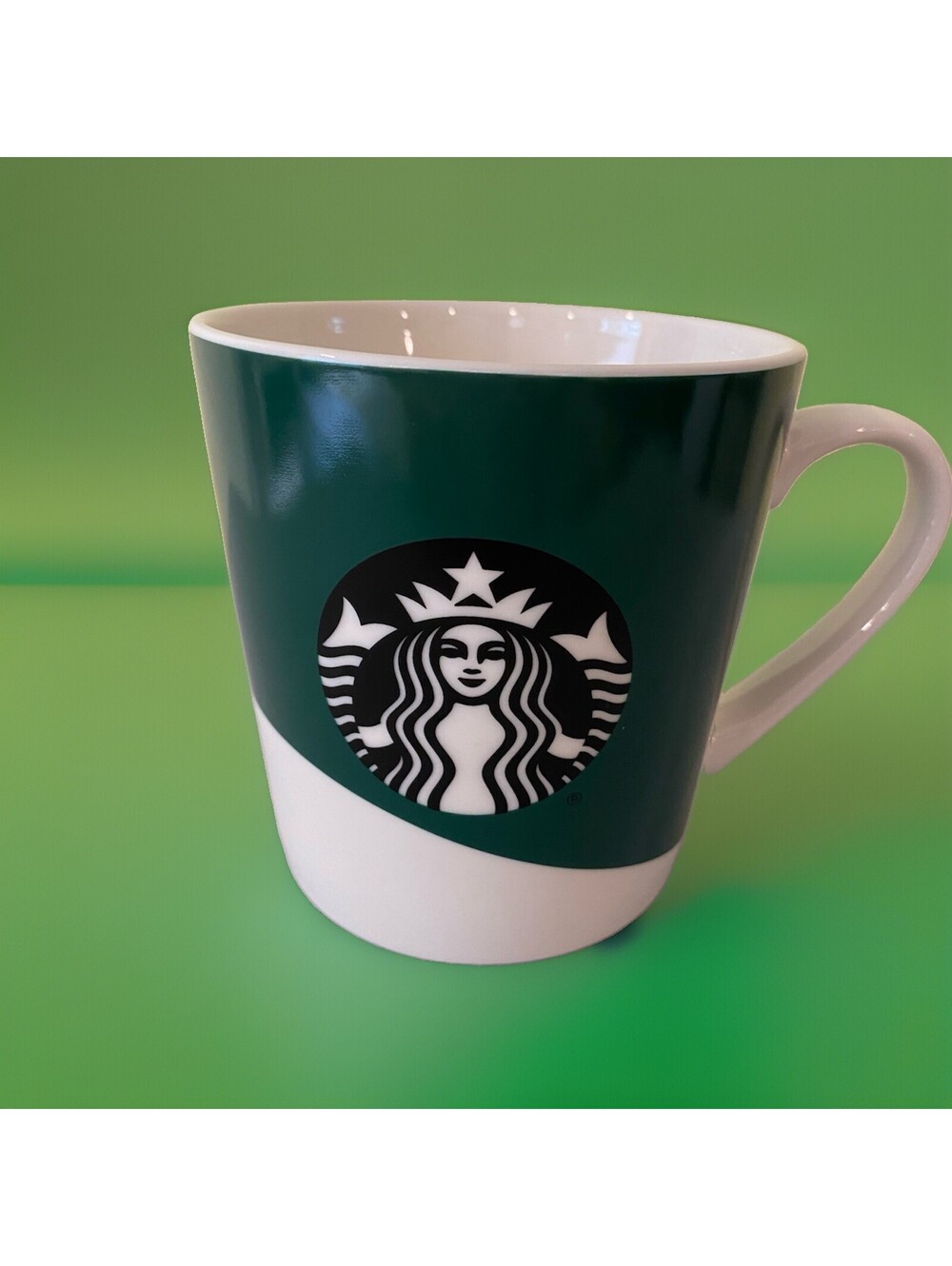 Starbucks Half Green White Mermaid Siren Logo Ceramic Coffee Tea Mug Cup 18 oz
